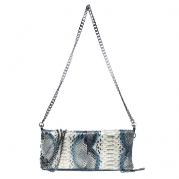 Pre Owned Zadig and Voltaire White/Turquoise Python Rock Foldover Clutch Bag