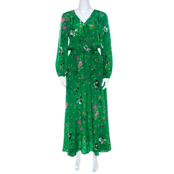 Pre Owned Zadig and Voltaire Green Floral Print Rikko Silk Uma Maxi Dress XS