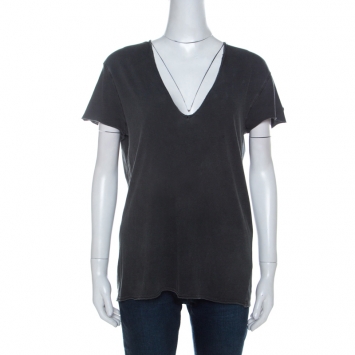 Pre Owned Zadig and Voltaire Grey Lightening Cut Out Cotton Story Fishnet T-Shirt L