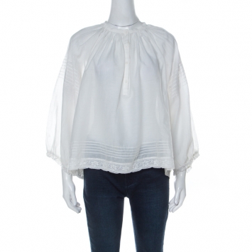 Pre Owned Zadig and Voltaire White Cotton Blend Lace Trim Trone Deluxe Blouse XS