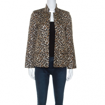 Pre Owned Zadig and Voltaire Beige Leopard Print Jacquard Volly Leo Blazer S