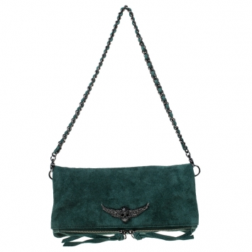 Pre Owned Zadig and Voltaire Dark Green Suede Shoulder Bag