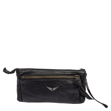 Pre Owned Zadig & Voltaire Black Leather Studded Wristlet Clutch