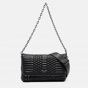Pre Owned Zadig & Voltaire Black Matelassé Leather Rocky Shoulder Bag