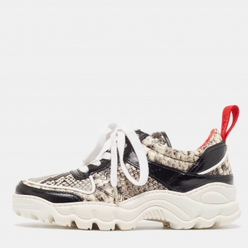 Pre Owned Zadig & Voltaire Black/Grey Python Embossed Leather Sneakers Size 39