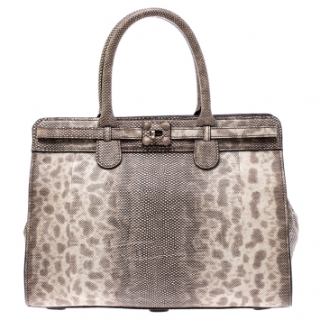 Pre Owned Zagliani Beige/Black Lizard Gatsby Tote