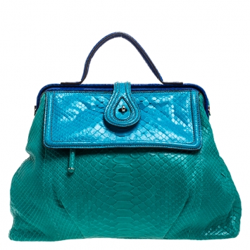Pre Owned Zagliani Blue/Green Python Medium Jamila Bag 