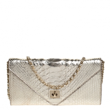Pre Owned Zagliani Gold Python Envelope Flap Chain Shoulder Bag