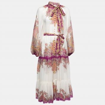 Pre Owned Zimmermann White Paisley Print Cotton Teddy Midi Dress M
