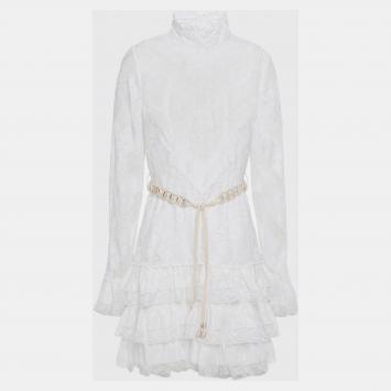 Pre Owned Zimmermann White Lace Mini Dress S