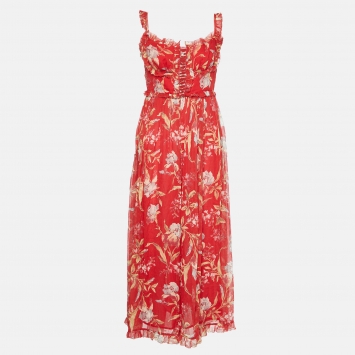 Pre Owned Zimmermann Red Floral Print Silk Playsuit M