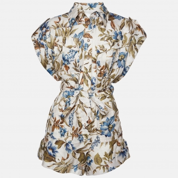 Pre Owned Zimmermann  Multicolor Aliane Floral Linen Belted Playsuit S