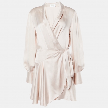 Pre Owned Zimmermann Pink Satin Wrap-Around Mini Dress L