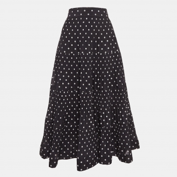 مملوكة مسبقًا Zimmermann Black Polka Dots Plisse Tiered Midi Skirt M