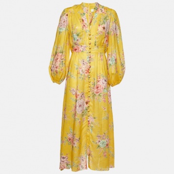 Pre Owned Zimmermann Yellow Floral Print Long Dress L