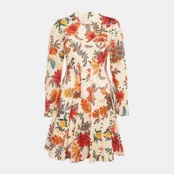 Pre Owned Zimmermann Orange Floral Print Linen Flared Mini Dress M