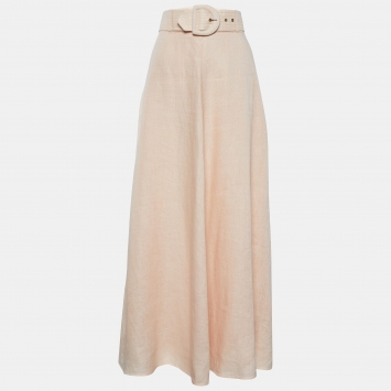 Pre Owned Zimmermann Peach Linen Belted Maxi Skirt L