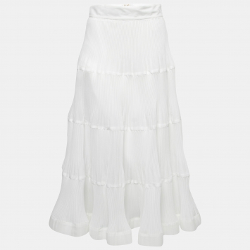 Pre Owned Zimmermann White Plisse Organza Midi Skirt M