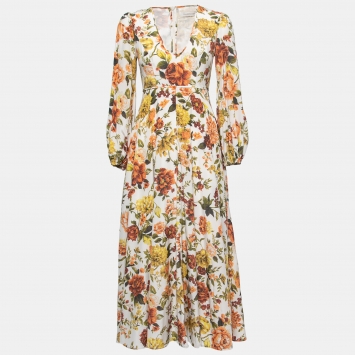 Pre Owned Zimmermann White Floral Printed Silk Maxi Dress S