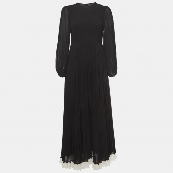 Pre Owned Zimmermann Black Crepe Pleated Maxi Dress M