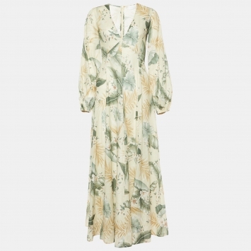 Pre Owned Zimmermann Cream Printed Cotton Maxi Dress S