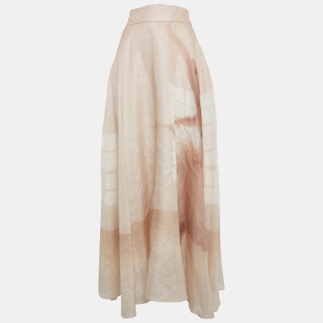 مملوكة مسبقًا Zimmermann Pink Printed Linen-Blend Maxi Skirt S
