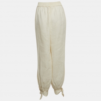 Pre Owned Zimmermann Cream Linen Slouchy Trousers M