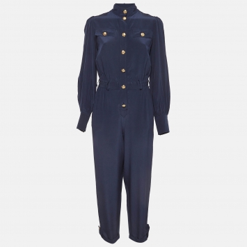 Pre Owned Zimmermann Navy Blue Silk Buttoned Front Jumpsuit M