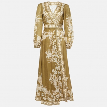 مملوكة مسبقًا Zimmermann Green Floral Print Anneke Wrap Dress XS
