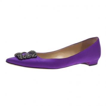 Manolo Blahnik Purple Satin Hangisi Ballet Flats Size 40