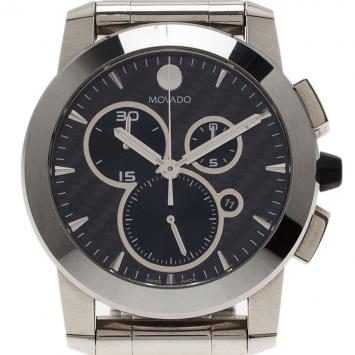 Pre Owned Movado Vizio 0606083 Quartz Chronograph Stainless Steel Black Mens Watch 45 MM