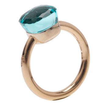 Pomellato Nudo Blue Topaz Pink Gold Large Ring Size 56