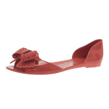 Salvatore Ferragamo Pink Preita Lace Bow Jelly Flats Size 39.5