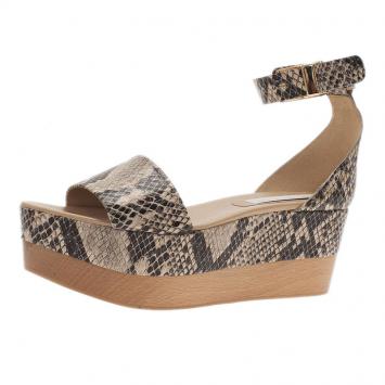 Stella McCartney Beige Faux Python Ankle Strap Wedges Size 40