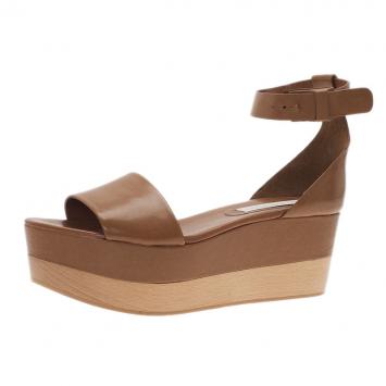 Stella McCartney Brown Faux Leather Lindsey Ankle Strap Wedge Sandals Size 40