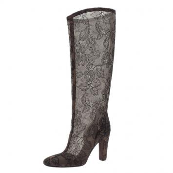 Valentino Black Lace Mesh Knee Boots Size 38