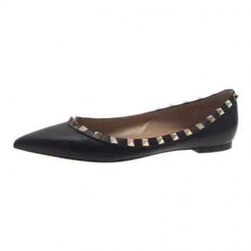 Valentino Black Leather Rockstud Ballet Flats Size 37.5