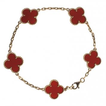 Van Cleef & Arpels Vintage Alhambra 5 Motifs Red Carnelian Yellow Gold Bracelet