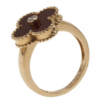 Van Cleef & Arpels Vintage Alhambra Red Carnelian Yellow Gold Ring Size 52