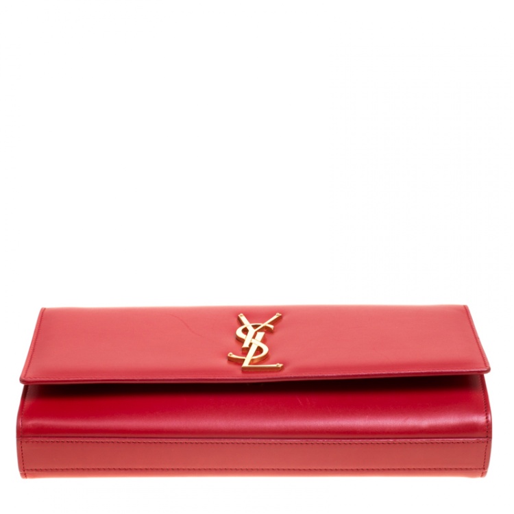 Pre Owned Saint Laurent Red Leather Cassandre Clutch