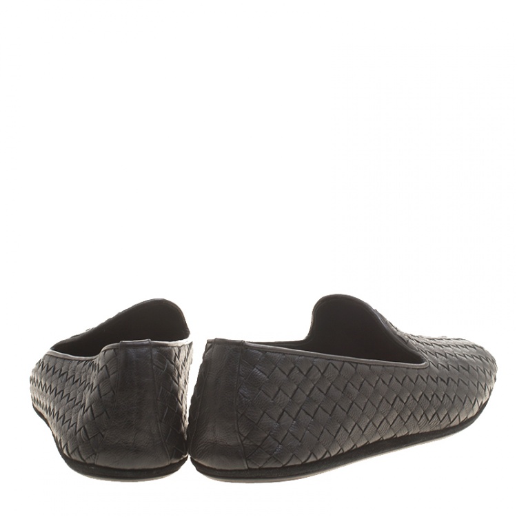 Pre Owned Bottega Veneta Black Intrecciato Leather Loafers Size 44