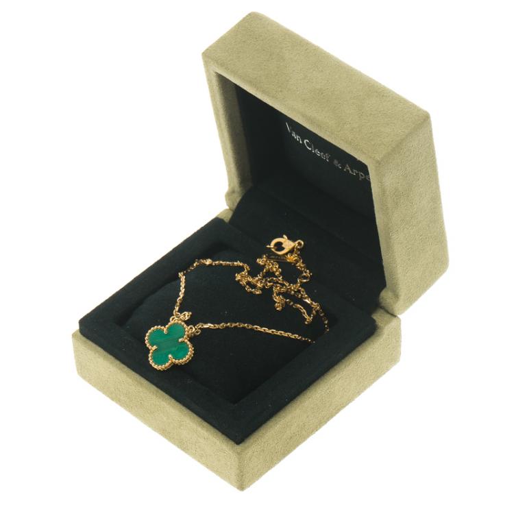 Pre Owned Van Cleef & Arpels Vintage Alhambra Malachite Yellow Gold Pendant Necklace