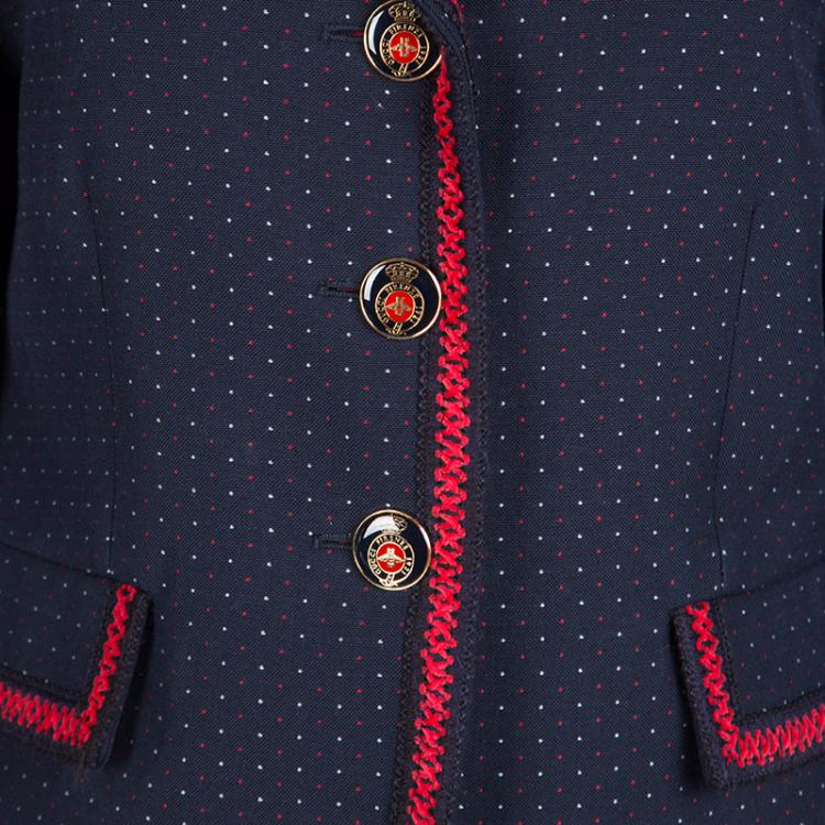 Pre Owned Gucci Navy Blue Dotted Contrast Trim Detail Blazer M
