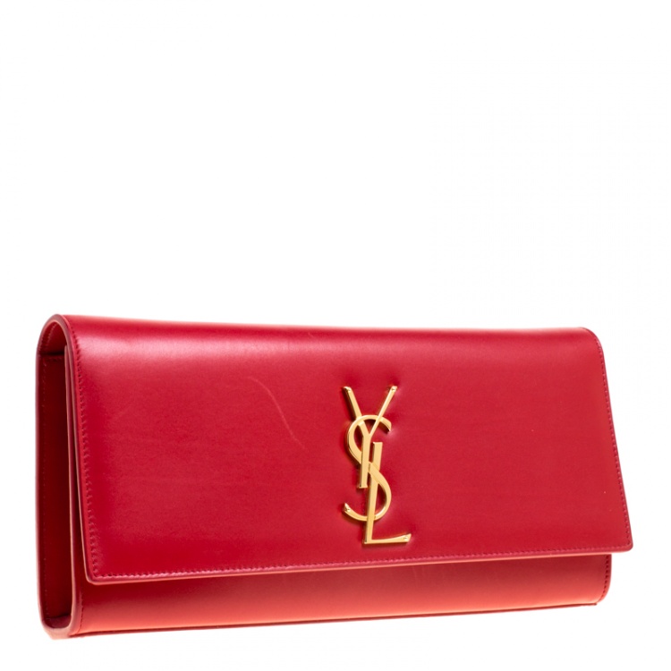 Pre Owned Saint Laurent Red Leather Cassandre Clutch