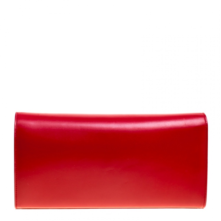 Pre Owned Saint Laurent Red Leather Cassandre Clutch