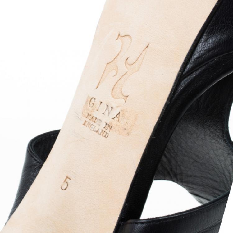Pre Owned Gina Black Leather Strappy Platform Sandals Size 38