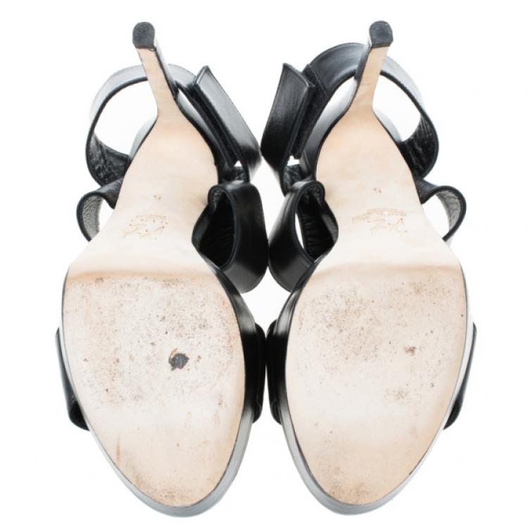 Pre Owned Gina Black Leather Strappy Platform Sandals Size 38