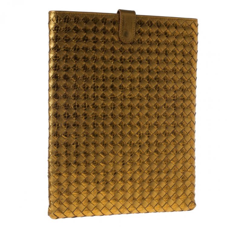 Pre Owned Bottega Veneta Oro Bruciato Intrecciato Ayers iPad Case