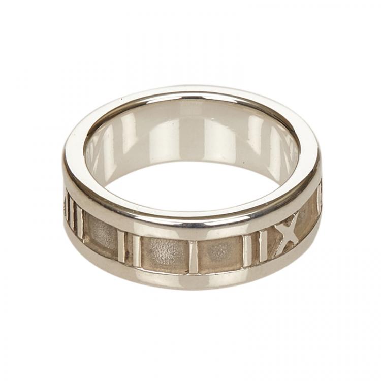 Pre Owned Tiffany & Co. Atlas Silver Medium Band Ring Size 55