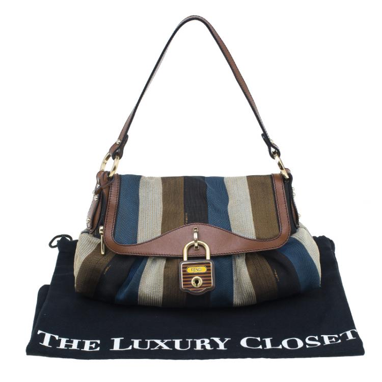 Pre Owned Fendi Multicolor Striped Canvas Limited Edition Chef Flap Bag